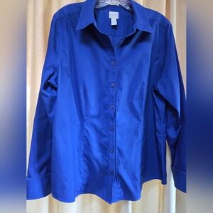 Chico's Vibrant Blue Button Down 100% Cotton Long Sleeved Stretch Blouse